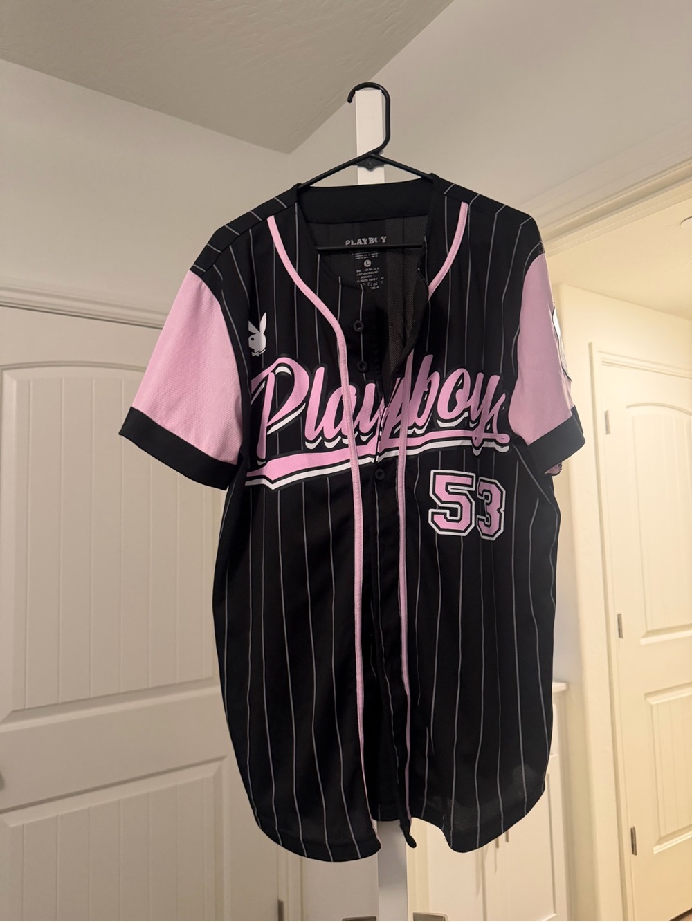 PLAYBOY Black Logo Athletic Top with Pink Trim